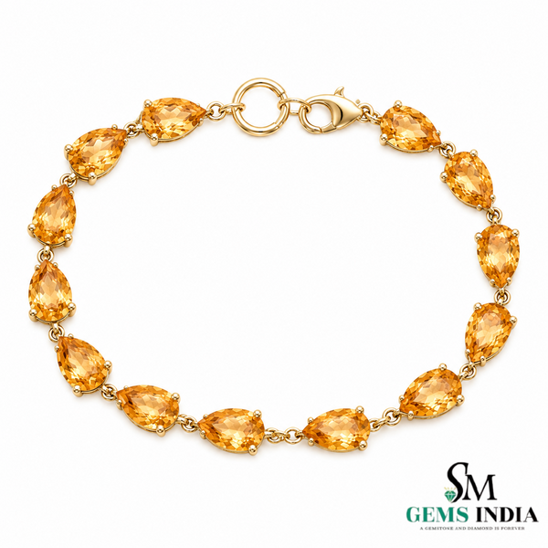 Natural Pear Cut Citrine Tennis Bracelet - November Birthstone Fine Jewelry for Women