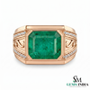 Emerald Cut Emerald Signet Ring for Men in 14K Gold with Diamond Accents