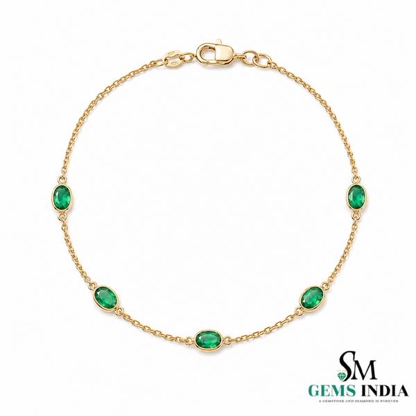 Tennisarmband aus Natur-Smaragden im Ovalschliff und Diamanten in Gold | Tennisarmband aus Natur-Smaragden und Diamanten in Gold | Tennisarmband mit großen Smaragden im Ovalschliff