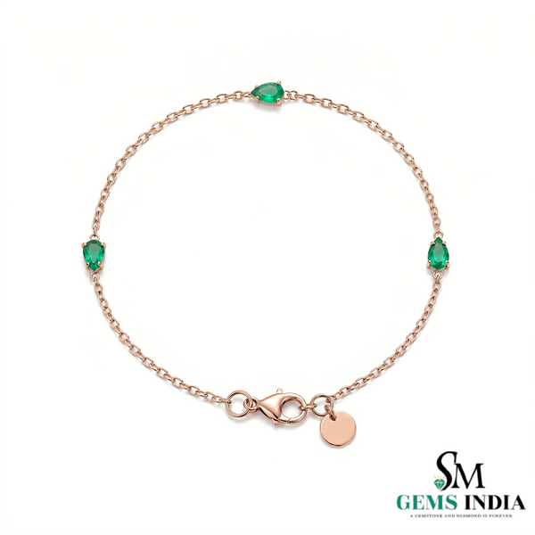 Dainty Pear Cut Emerald Chain Bracelet for Women - Fine Gemstone Jewelry Gift