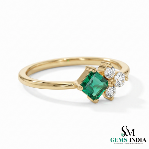 Emerald and Diamond Cluster Ring – Princess Cut Emerald Gold Ring