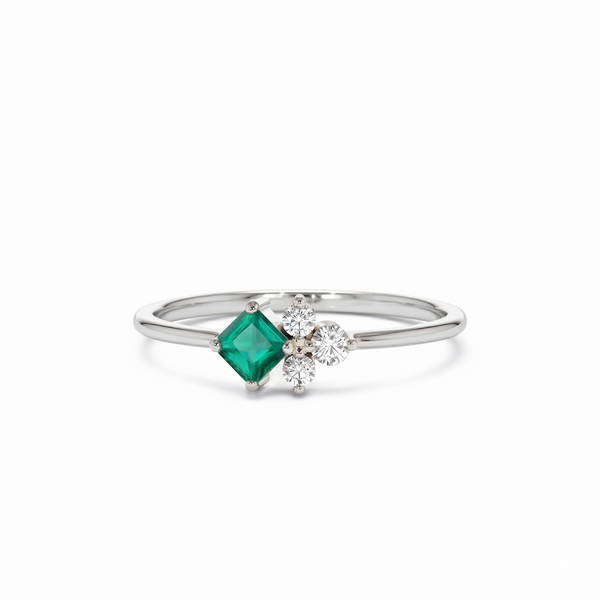 Emerald and Diamond Cluster Ring – Princess Cut Emerald Gold Ring