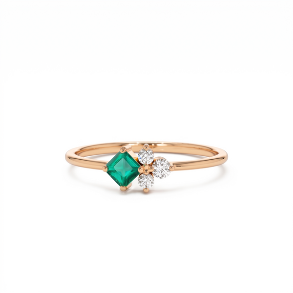 Emerald and Diamond Cluster Ring – Princess Cut Emerald Gold Ring