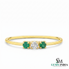 Emerald & Diamond Three Stone Ring in Gold – Dainty Minimal Trilogy Ring for Women
