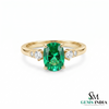 1.20 carat Oval Cut Natural Emerald and Diamond Trio Ring for Women Engagement Ring