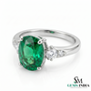 1.20 carat Oval Cut Natural Emerald and Diamond Trio Ring for Women Engagement Ring