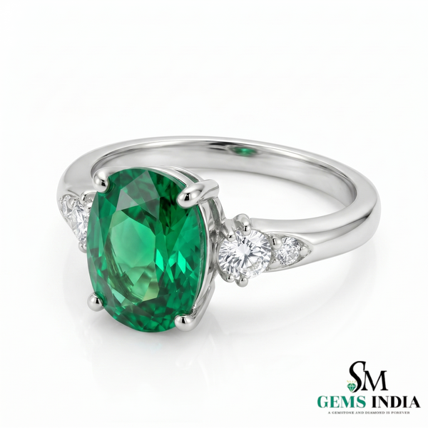 1.20 carat Oval Cut Natural Emerald and Diamond Trio Ring for Women Engagement Ring
