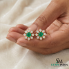 1.60 carat Daisy Flower Stud Earrings in Gold with Natural Emerald-Green Stone