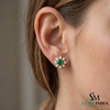 1.60 carat Daisy Flower Stud Earrings in Gold with Natural Emerald-Green Stone