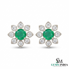 1.60 carat Daisy Flower Stud Earrings in Gold with Natural Emerald-Green Stone