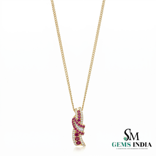Round Natural Ruby & Baguette Diamond Statement Pendant for Women