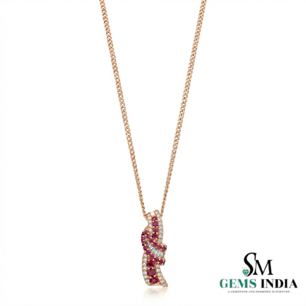 Round Natural Ruby & Baguette Diamond Statement Pendant for Women