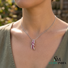 Round Natural Ruby & Baguette Diamond Statement Pendant for Women