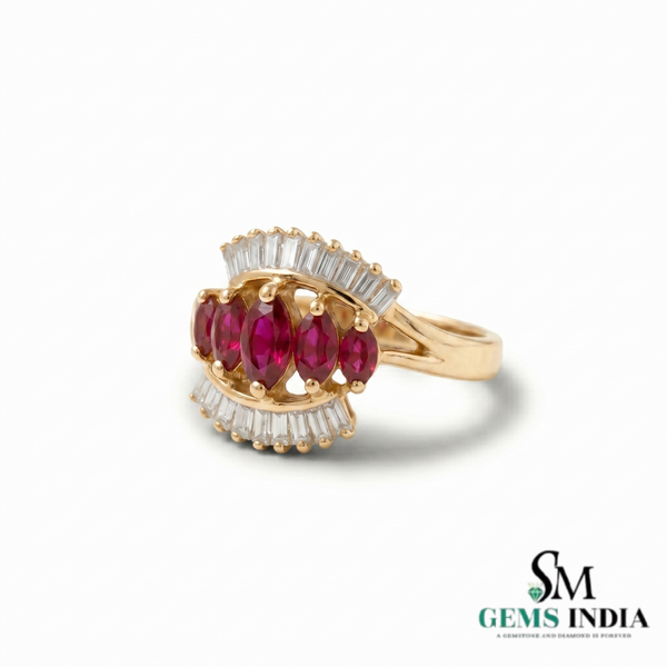 Ruby and Baguette Diamond Cocktail Ring - Fine Jewelry for Women