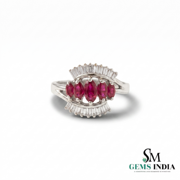 Ruby and Baguette Diamond Cocktail Ring - Fine Jewelry for Women