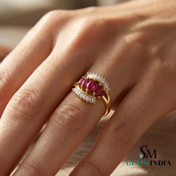 Ruby and Baguette Diamond Cocktail Ring - Fine Jewelry for Women