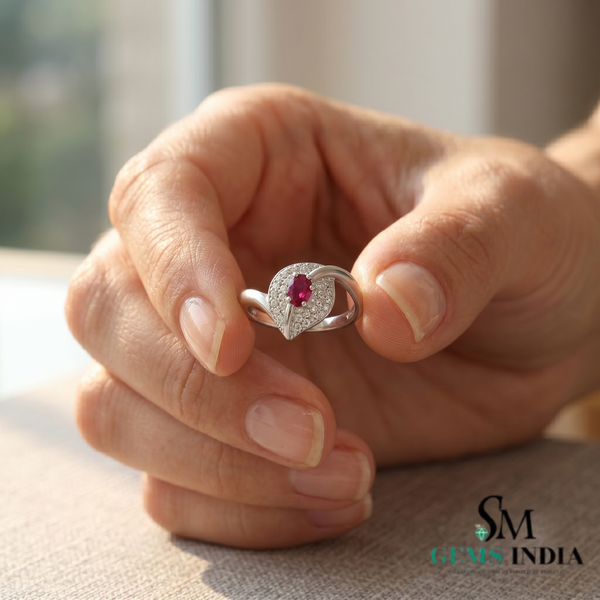 Natural Oval Ruby and Diamond Eye Ring - Unique Gold Cocktail Ring