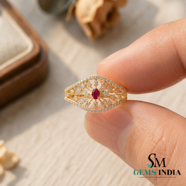 Oval Ruby Diamond Halo Ring- Vintage Art Deco Inspired Jewelry