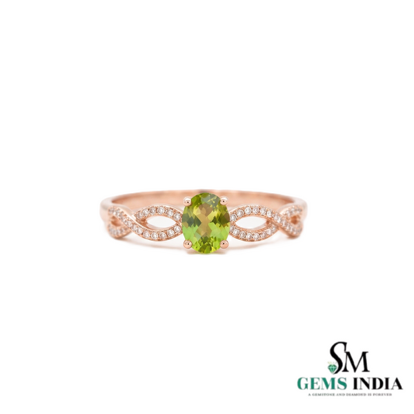 Natural Oval Peridot Infinity Twist Ring with Diamond Accent - Gift for her