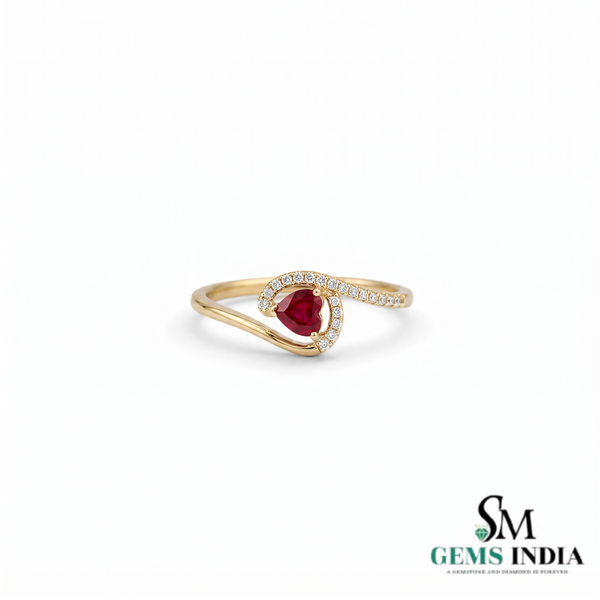 Heart Shaped Ruby & Diamond Open Ring - Romantic Promise Ring