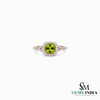 Natural Cushion Cut Peridot Halo Ring with Diamond Split Shank