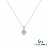 Rainbow Princess Cut Gemstone Square Pendant with Diamond Accents - Colorful Fine Jewelry