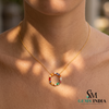 Rainbow Marquise Cut Gemstone Circle Pendant with Diamond Accents - Gift for Women