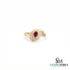 Natural Oval Ruby and Diamond Eye Ring - Unique Gold Cocktail Ring