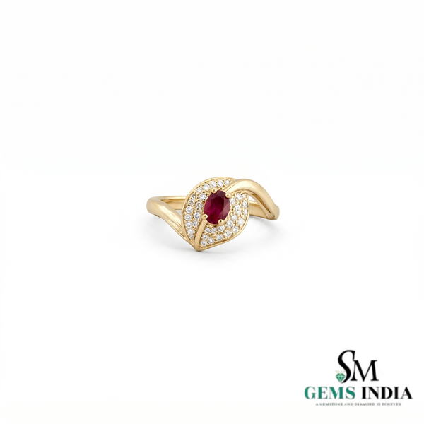 Natural Oval Ruby and Diamond Eye Ring - Unique Gold Cocktail Ring
