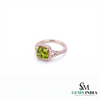 Natural Cushion Cut Peridot Halo Ring with Diamond Split Shank