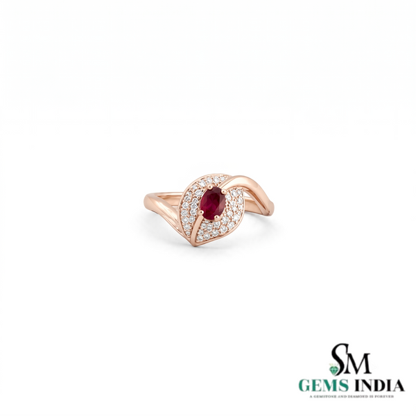 Natural Oval Ruby and Diamond Eye Ring - Unique Gold Cocktail Ring