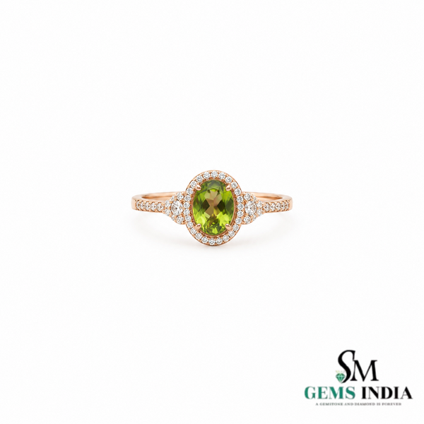 Oval Peridot Halo Engagement Ring with Diamond Accent - Timeless Fine Jewelry