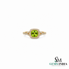 Natural Cushion Cut Peridot Halo Ring with Diamond Split Shank