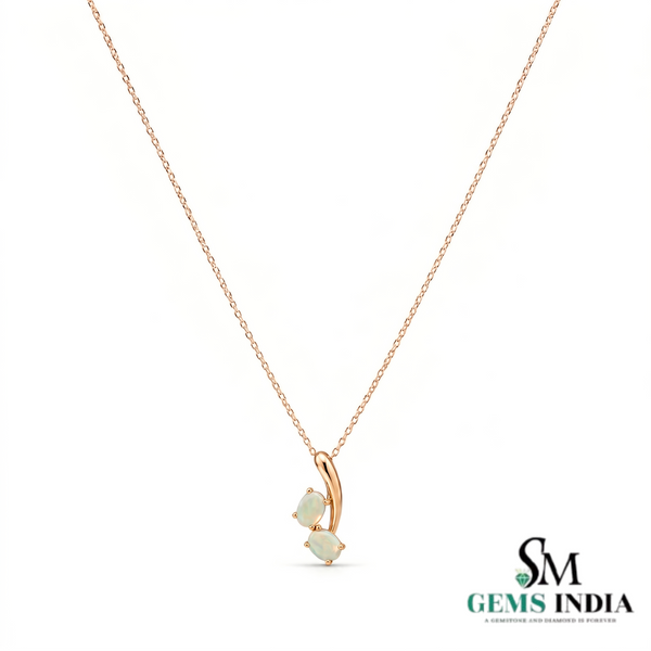 Double Oval Opal Pendant – Minimalist Opal Drop Pendant for Women