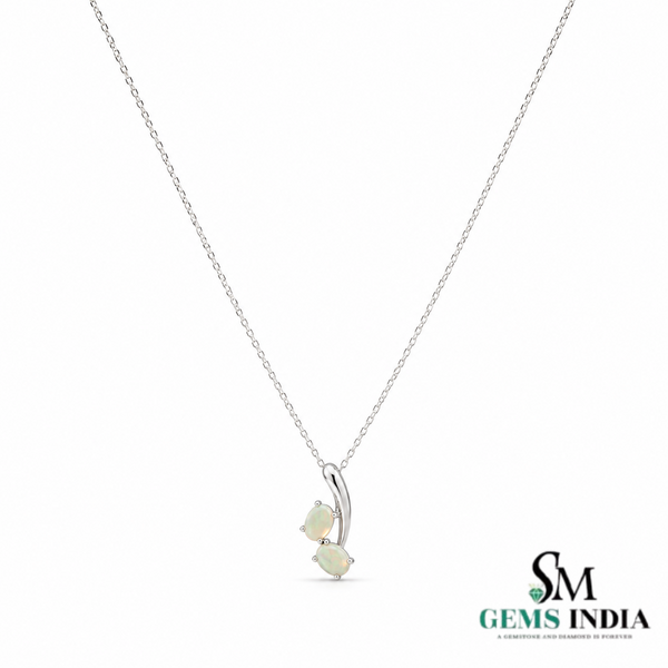 Double Oval Opal Pendant – Minimalist Opal Drop Pendant for Women