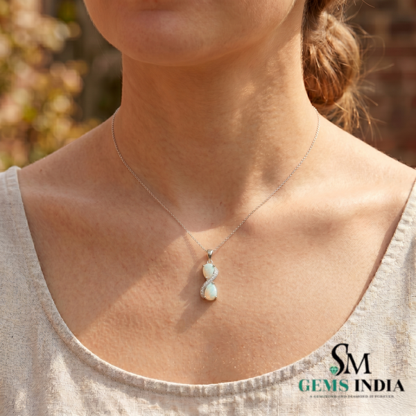 Double Pear Opal Infinity Pendant – Elegant Opal Diamond Drop Jewelry