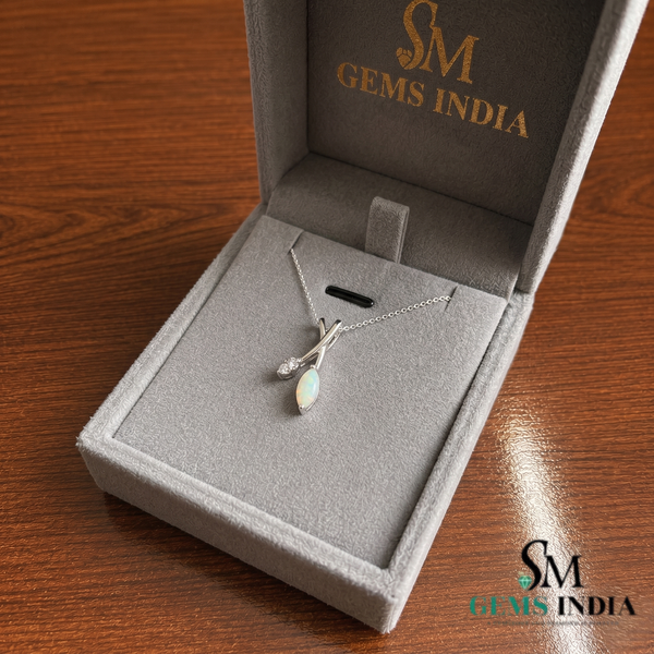 Natural Marquise Opal Drop Pendant with Diamond Accents – Luxury Fine Jewelry for Women