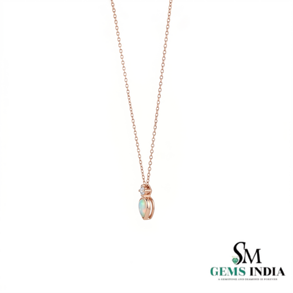 Pear Opal Solitaire Pendant with Diamond Accent - Elegant Teardrop Opal Jewelry