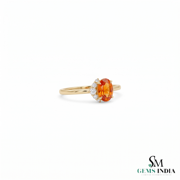 Natural Orange Citrine Oval Cut Halo Ring with Diamond Accents - Engagement Ring