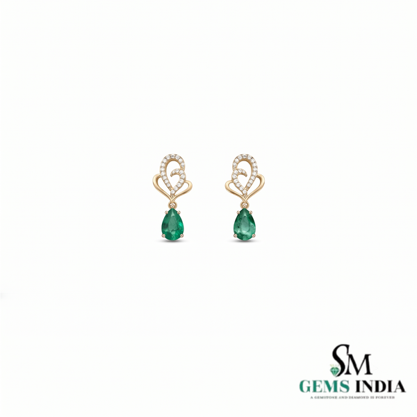 Pear Shaped Emerald & Diamond Drop Stud Earrings - Fine Jewelry for Women
