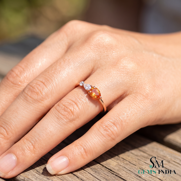 Pear Cut CItrine Ring With White Pear & Round Diamond Accents – Elegant Statement Jewelry For Her