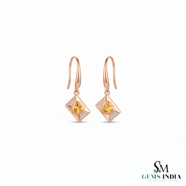 Heart Cut Citrine Drop Earrings With Diamond Accents – Statement Earrings For Women