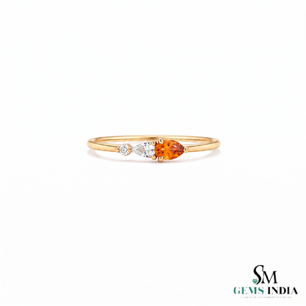 Pear Cut CItrine Ring With White Pear & Round Diamond Accents – Elegant Statement Jewelry For Her
