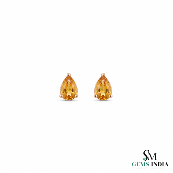 Pear Cut Natural Citrine Earrings – Minimalist Stud Earrings & Gift For Her