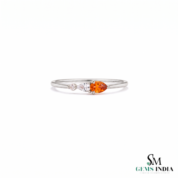 Pear Cut CItrine Ring With White Pear & Round Diamond Accents – Elegant Statement Jewelry For Her