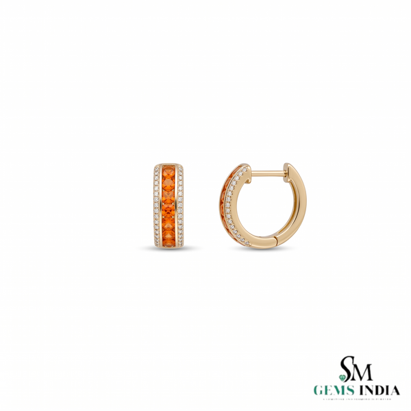 Round Citrine Hoop Earrings With Diamond Detailing - Fine Jewelry Gift For Her