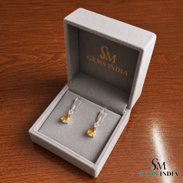 Pear Cut Citrine Drop Earrings – Elegant Dangle Gemstone Jewelry Gift For Her