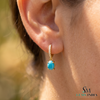 Turquoise Oval Cabochon Drop Earrings With Diamond Accents - Elegant Gift For Her