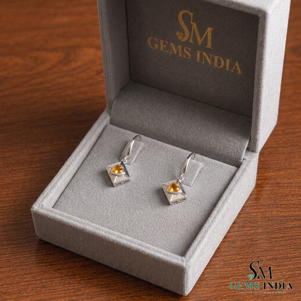 Heart Cut Citrine Drop Earrings With Diamond Accents – Statement Earrings For Women