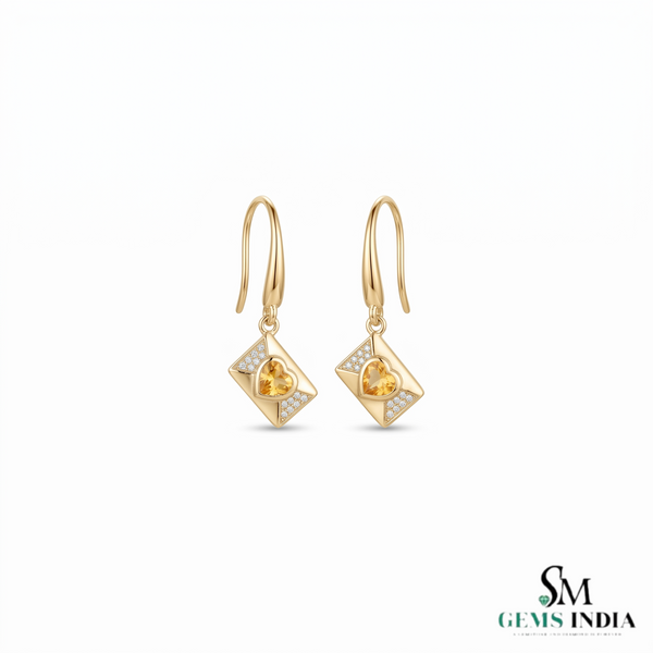 Heart Cut Citrine Drop Earrings With Diamond Accents – Statement Earrings For Women